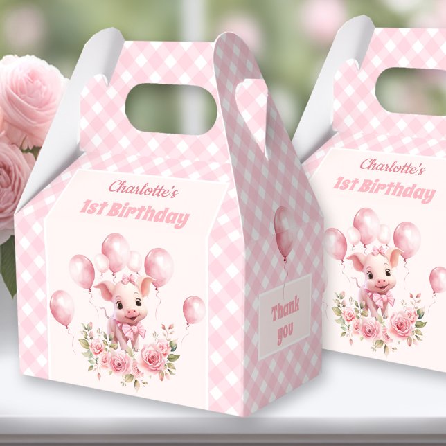 Cute Pig Pink Farm 1st Birthday  Favor Boxes (Pink Pig favor Box - You can choose from 3 sizes by clicking on the STYLE dropbox.)