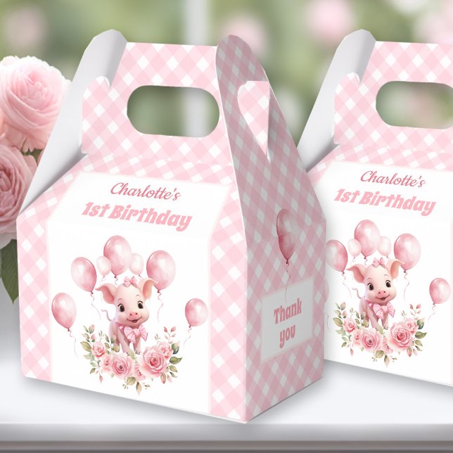 Cute Pig Pink Farm Animals Girl 1st Birthday  Favor Boxes (Cute Pig Pink Favor Boxes - You can choose from 3 sizes by clicking on the STYLE dropbox.)
