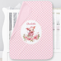 Cute Pig Pink Farm Piglet Ranch Girl Name Baby Blanket