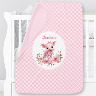 Cute Pig Pink Farm Piglet Ranch Girl Name Baby Blanket