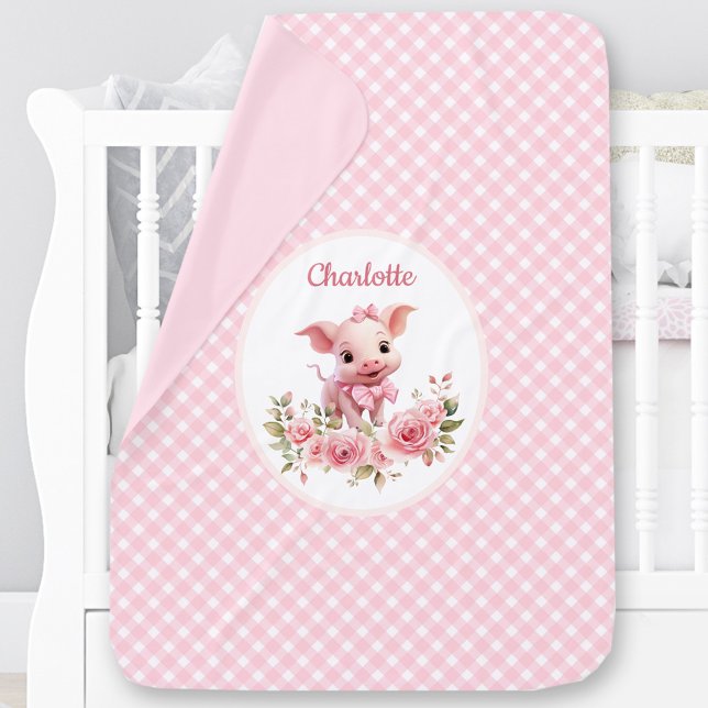 Cute Pig Pink Farm Piglet Ranch Girl Name Baby Blanket (Cute Pig Pink Farm Piglet Ranch Girl Name Baby Blanket)