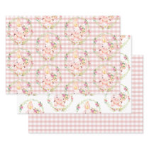 Cute Pig Pink Floral Baby Shower Birthday Gingham Wrapping Paper Sheets