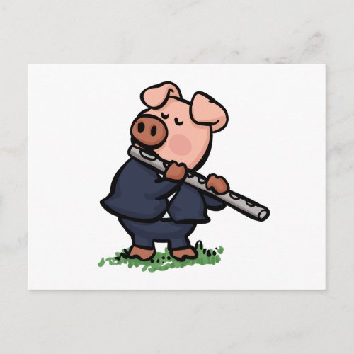 Cute Pig playing flute cartoon  choose back color Postcard