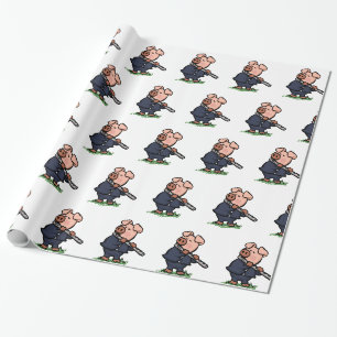 Cute Pig playing flute cartoon choose back color Wrapping Paper