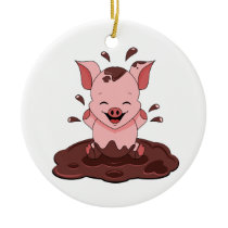Cute Pig Playing In Mud Ceramic Ornament