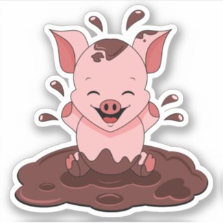 Cute Pig Playing In Mud Sticker