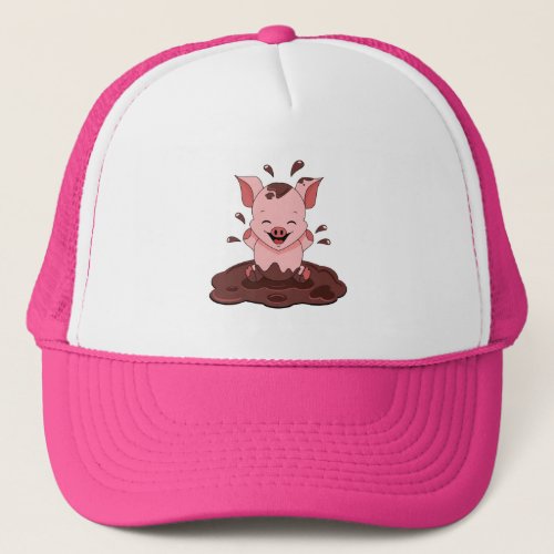 Cute Pig Playing In The Mud Trucker Hat