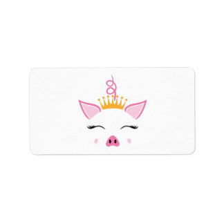 Cute Pig Princess With Crown on Return Address  Label