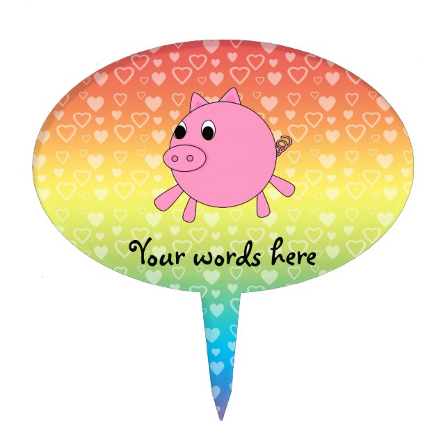 Cute pig rainbow hearts cake topper (Front)