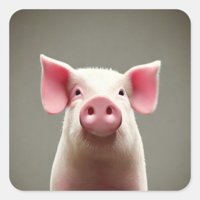 Cute Pig Square Sticker (Front)
