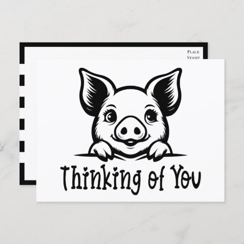 Cute Pig Thinking of You Miss You Pink Piglet Hi Postcard