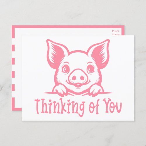 Cute Pig Thinking of You Miss You Pink Piglet Hi Postcard