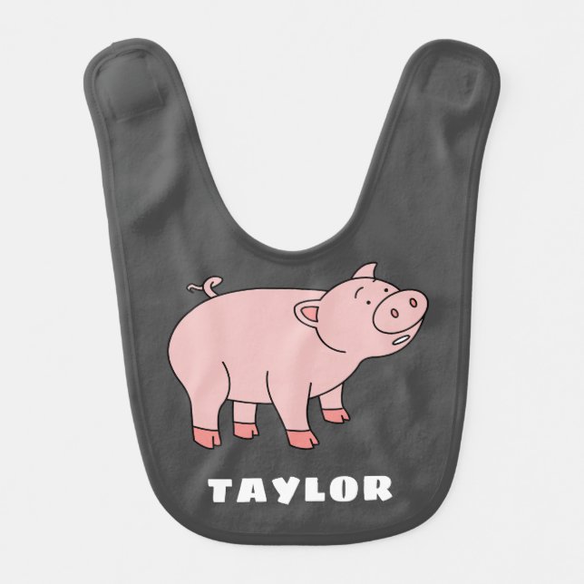 Cute Pig Unique Boy Personalized Custom Name Baby Bib (Front)