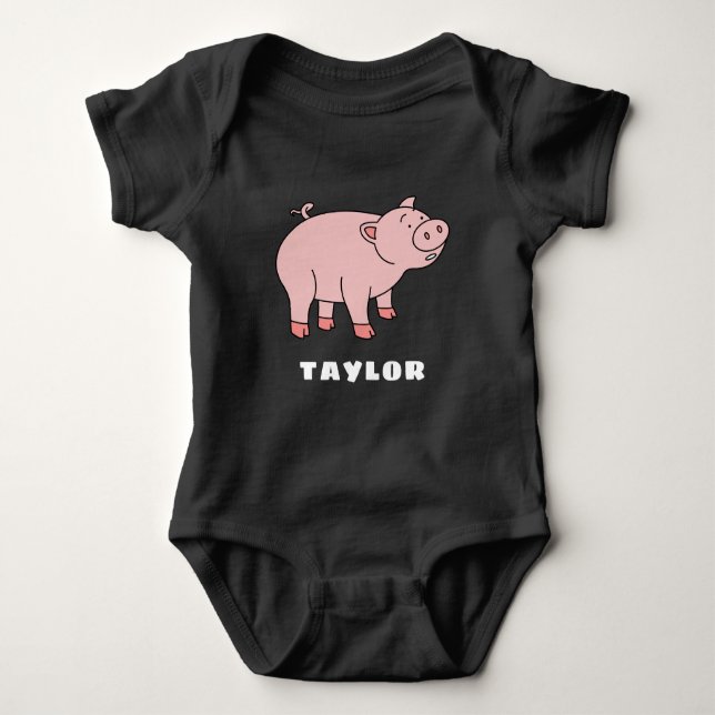 Cute Pig Unique Boy Personalized Custom Name Baby Bodysuit (Front)