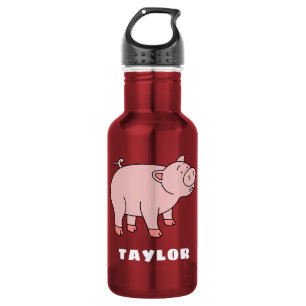 Cute Pig Unique Boy Personalized Custom Name Stainless Steel Water Bottle