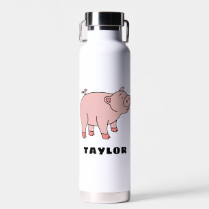 Cute Pig Unique Boy Personalized Custom Name Water Bottle
