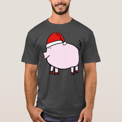 Cute Pig Wearing a Christmas Santa Hat T_Shirt