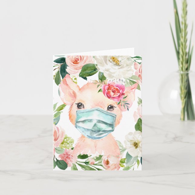 Cute Pig Wearing Mask | Social Distancing Card (Front)