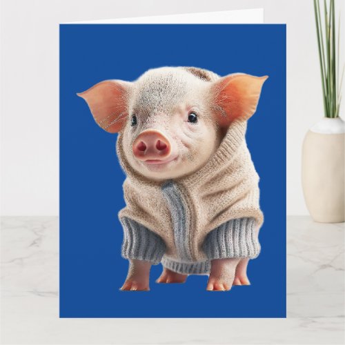CUTE PIG WEARNING A SWEATER BIRTHDAY GREETING CARD