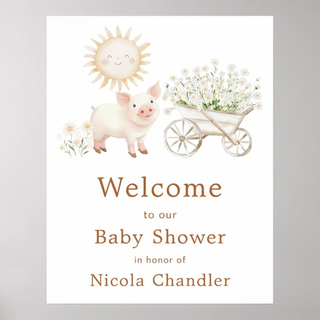 Cute Pig Wheelbarrow Baby Show Baby Shower Welcome Poster (Front)