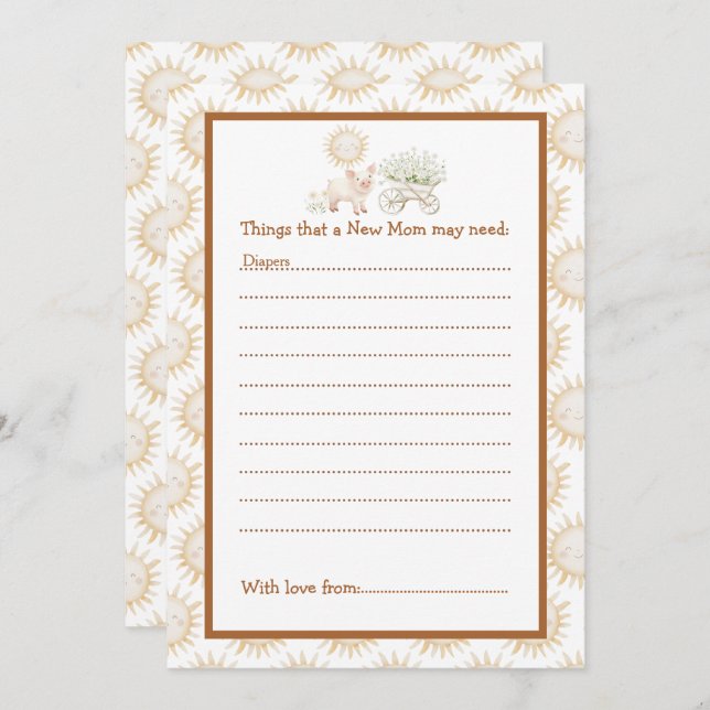 Cute Pig Wheelbarrow Baby Shower Baby Shower  Invitation (Front/Back)