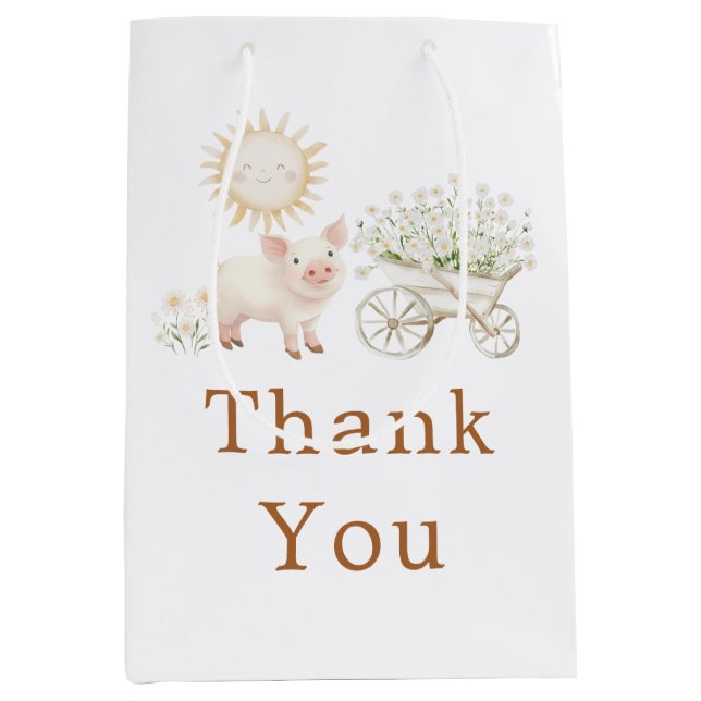 Cute Pig Wheelbarrow Baby Shower Baby Shower Medium Gift Bag (Front)