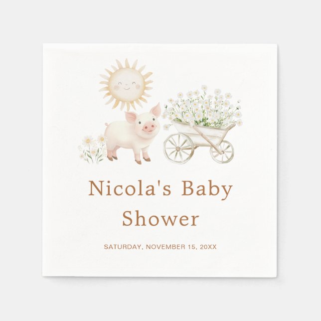 Cute Pig Wheelbarrow Baby Shower Baby Shower Napkins (Front)
