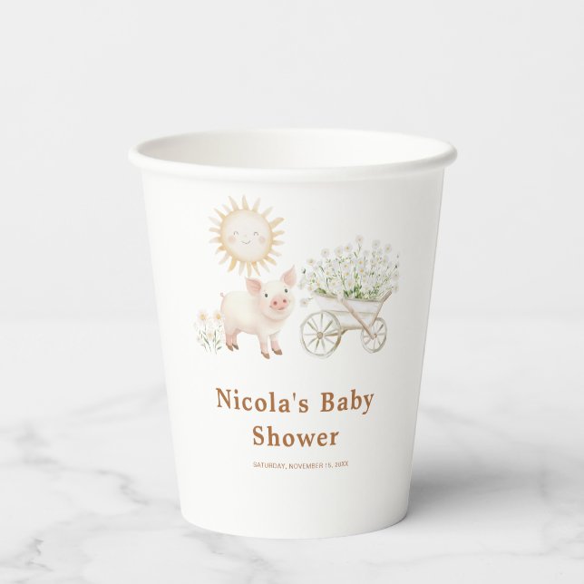 Cute Pig Wheelbarrow Baby Shower Baby Shower Paper Cups (Back)