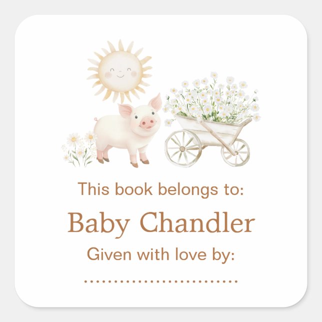 Cute Pig Wheelbarrow Baby Shower Baby Shower Square Sticker (Front)