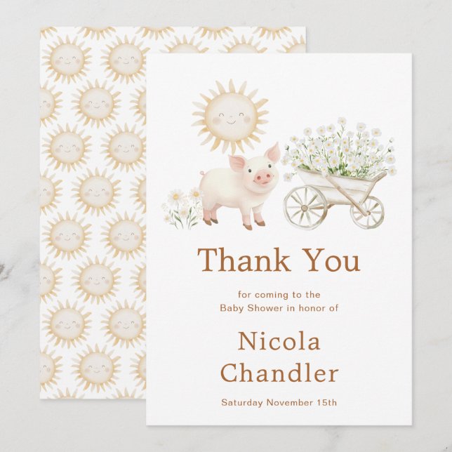 Cute Pig Wheelbarrow Baby Shower Baby Shower  Thank You Card (Front/Back)
