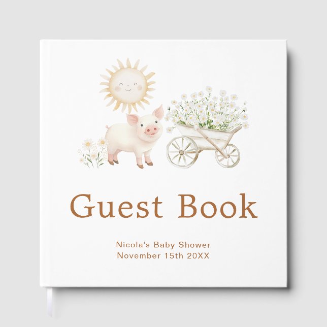Cute Pig Wheelbarrow Baby Shower Guest Book (Front)