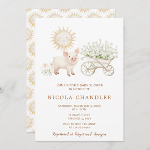 Cute Pig Wheelbarrow Baby Shower Invitation
