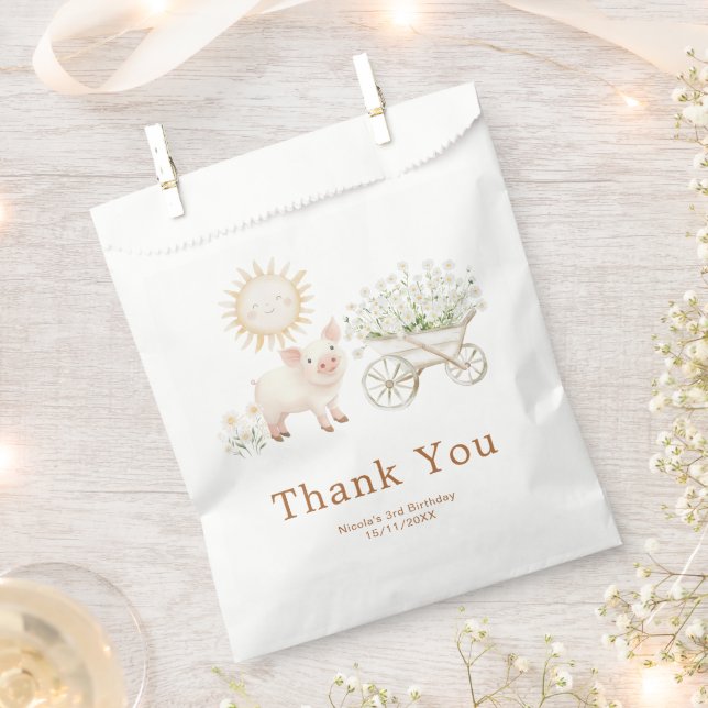 Cute Pig Wheelbarrow Birthday Favor Bag (Clipped)