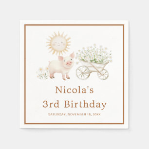 Cute Pig Wheelbarrow Birthday Napkins