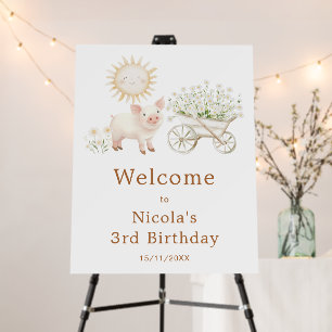 Cute Pig Wheelbarrow Birthday Welcome Sign