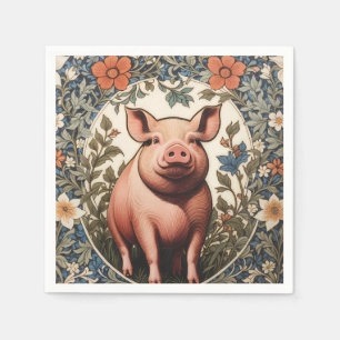 Cute Pig William Morris Inspired Napkins