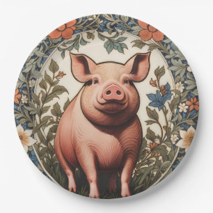 Cute Pig William Morris Inspired Paper Plates