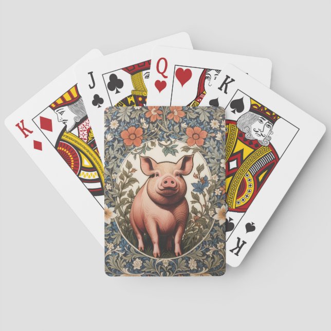 Cute Pig William Morris Inspired Poker Cards (Back)