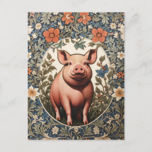 Cute Pig William Morris Inspired Postcard