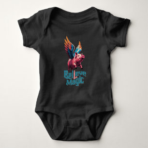 Cute Pig with Colorful wings   Believe in Magic  Baby Bodysuit
