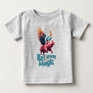 Cute Pig with Colorful wings Believe in Magic Baby T-Shirt