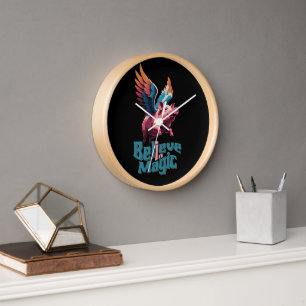 Cute Pig with Colorful wings Believe in Magic Clock