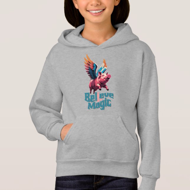 Cute Pig with Colorful wings | Believe in Magic  Hoodie (Front)
