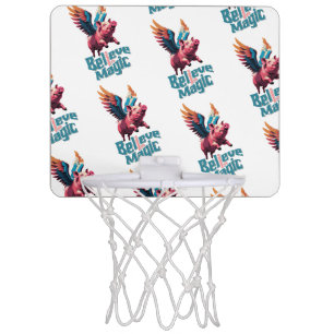 Cute Pig with Colorful wings Believe in Magic Mini Basketball Hoop