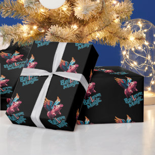 Cute Pig with Colorful wings Believe in Magic Wrapping Paper