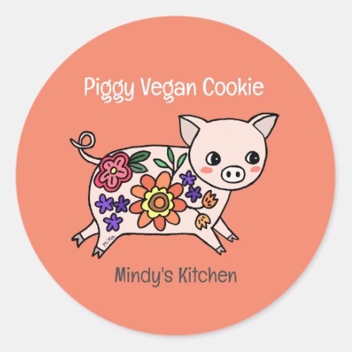 Cute Pig with Flowers Custom Baked Goods Sticker