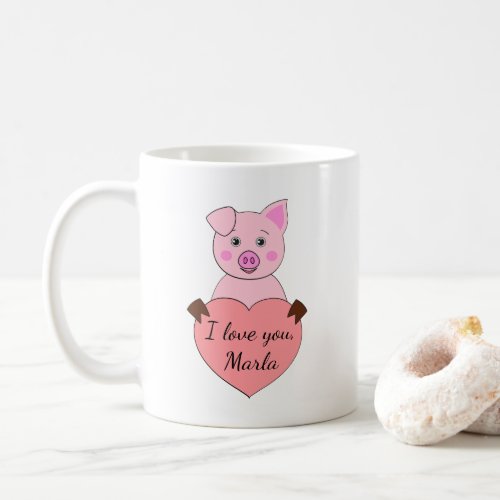 Cute pig with heart coffee mug