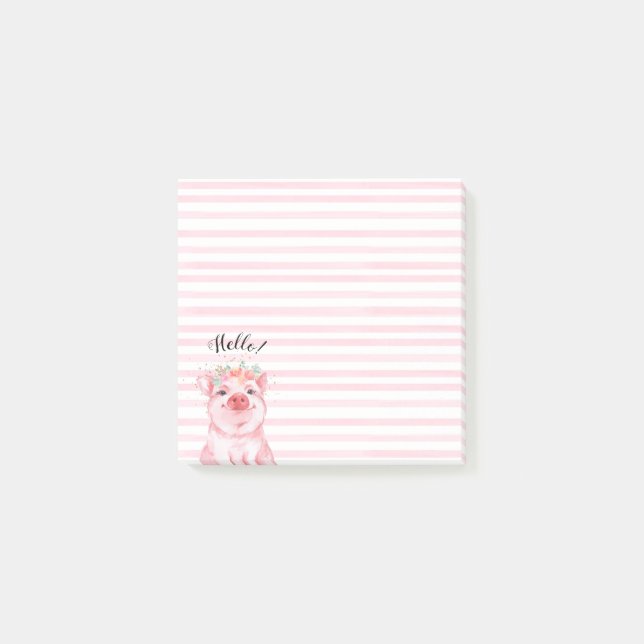 Cute Pig with Pink Stripes Post-it Notes (Front)