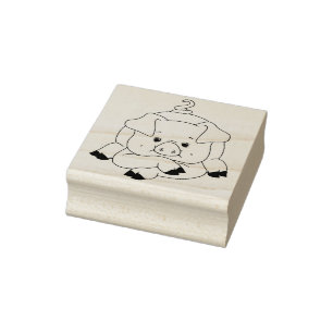 Cute Pig with with Curly Tail Rubber Stamp