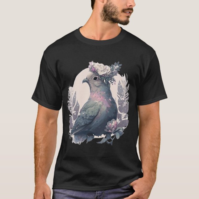 Cute Pigeon Dove Bird Flower Crown Pet Birds  1 T-Shirt (Front)